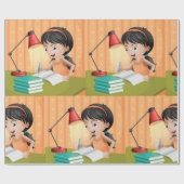 Meisje dat werkt op een desk wrapppapier cadeaupapier (Vlak)