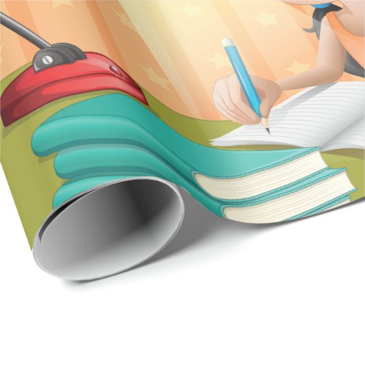 Meisje dat werkt op een desk wrapppapier cadeaupapier (Rol Hoek)