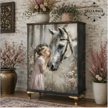 Meisje dat witte paard kust decoupage