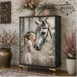 Meisje dat witte paard kust decoupage tissuepapier