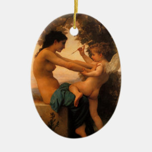 Meisje dat zich verdedigt tegen Cupido door Bougue Keramisch Ornament