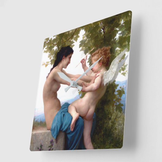 Meisje dat zich verdedigt tegen Eros Cupido Fine A Vierkante Klok (Hoek)