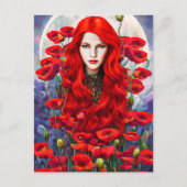 Meisje dat zich verschuilt in papaverbloemen briefkaart (Voorkant)