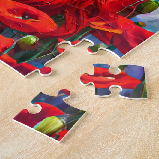 Meisje dat zich verschuilt in papaverbloemen legpuzzel (Zijkant)