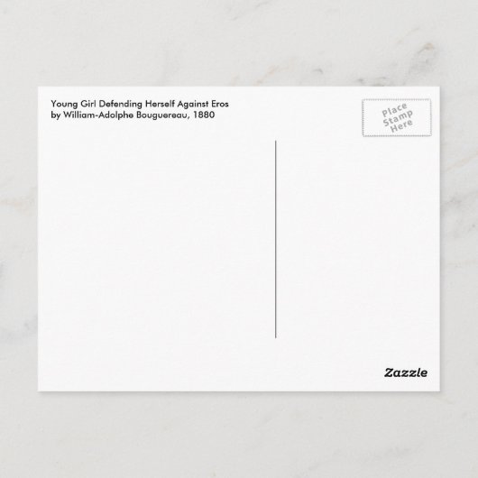 Meisje dat zichzelf verdedigt tegen Cupid door Bou Briefkaart (Achterkant)