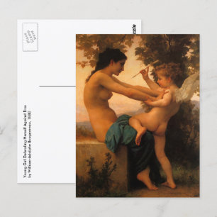 Meisje dat zichzelf verdedigt tegen Cupid door Bou Briefkaart