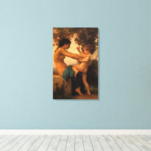 Meisje dat zichzelf verdedigt tegen Cupid door Bou Canvas Afdruk (Insitu (Houten vloer))