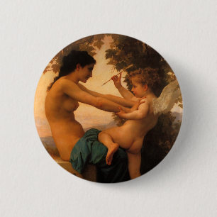 Meisje dat zichzelf verdedigt tegen Cupid door Bou Ronde Button 5,7 Cm