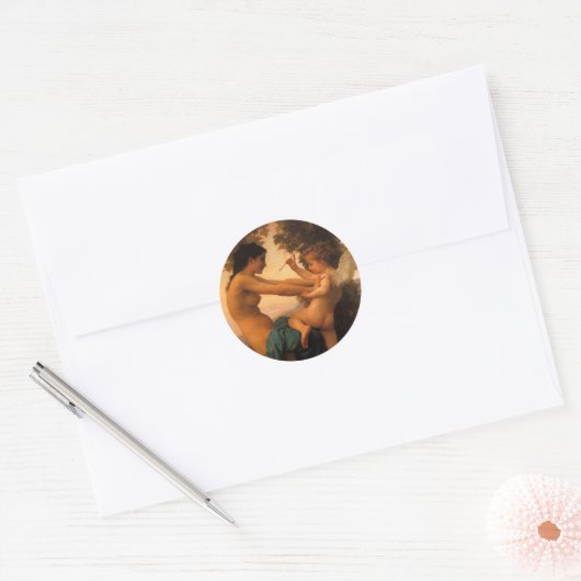 Meisje dat zichzelf verdedigt tegen Cupid door Bou Ronde Sticker (Envelop)