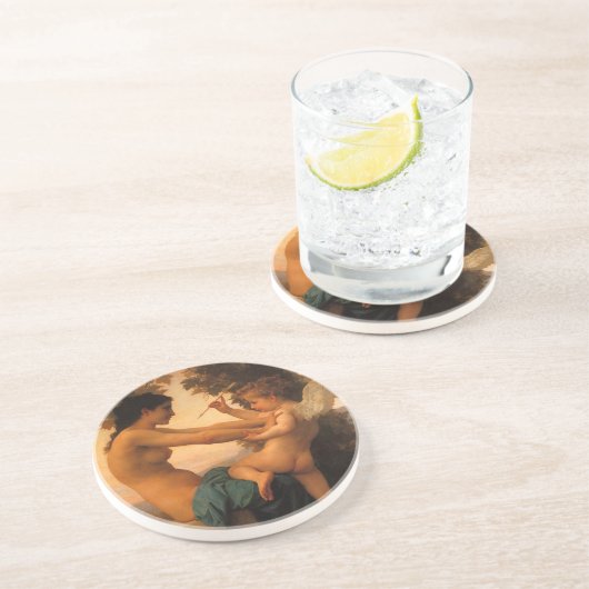 Meisje dat zichzelf verdedigt tegen Cupid door Bou Zandsteen Onderzetter (Zijkant)