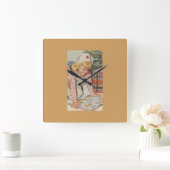 Meisje dat zuster speelt — Retro Vierkante Klok (Huis)