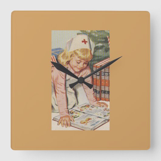 Meisje dat zuster speelt — Retro Vierkante Klok (Voorkant)