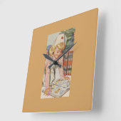 Meisje dat zuster speelt — Retro Vierkante Klok (Hoek)