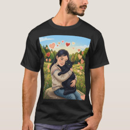 Meisje dat Zwarte Kat Knuffelt | Illustratie van W T-shirt