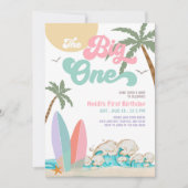 Meisje De Grote Surfen 1e Verjaardagsfeest Kaart (Voorkant)