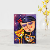 Meisje & de Katten van de Gember - NoteCard Kaart (Gele Bloem)