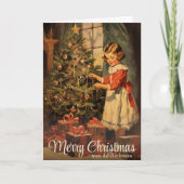 Meisje Decorating Tree Custom Kerstmis Feestdagen Kaart (Voorkant)