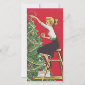  Meisje Decorating Tree Custom Kerstmis Feestdagenkaart (Voorkant)