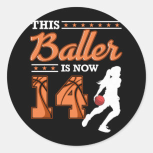 Meisje Deze baller is nu 14 jaar oud basketbal 14t Ronde Sticker