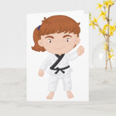 Meisje die de Wenskaarten van de Karate doen Kaart (Gele Bloem)