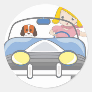 Meisje die een auto bestuurt ronde sticker