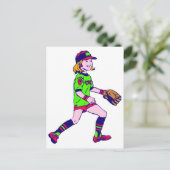 Meisje die honkbal speelt briefkaart (Staand voorkant)