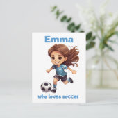Meisje die houdt van voetbal met jouw naam briefkaart (Staand voorkant)