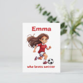 Meisje die houdt van voetbal met jouw naam briefkaart (Staand voorkant)