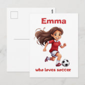 Meisje die houdt van voetbal met jouw naam briefkaart (Voorkant / Achterkant)