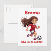 Meisje die houdt van voetbal met jouw naam feestdagenkaart (Voorkant / Achterkant)