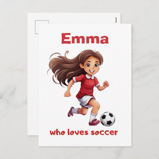 Meisje die houdt van voetbal met jouw naam feestdagenkaart (Voorkant / Achterkant)