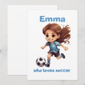 Meisje die houdt van voetbal met jouw naam feestdagenkaart (Voorkant / Achterkant)
