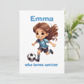 Meisje die houdt van voetbal met jouw naam feestdagenkaart (Staand voorkant)