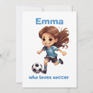Meisje die houdt van voetbal met jouw naam feestdagenkaart