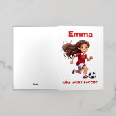 Meisje die houdt van voetbal met jouw naam folie wenskaart (Buiten Laag)