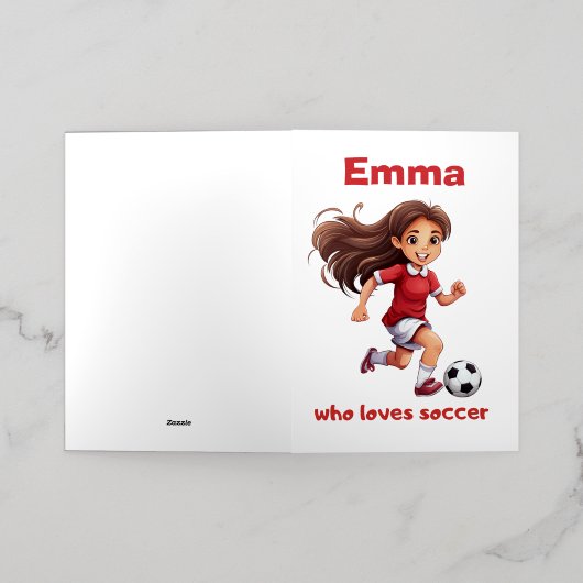 Meisje die houdt van voetbal met jouw naam folie wenskaart (Buiten Laag)