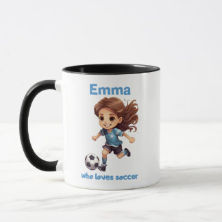Meisje die houdt van voetbal met jouw naam mok