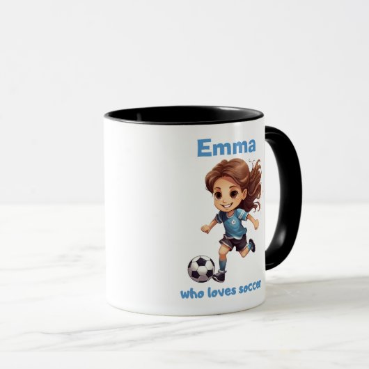 Meisje die houdt van voetbal met jouw naam mok (Voorkant rechts)