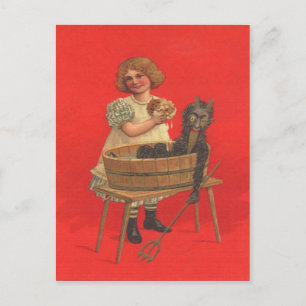 Meisje die Krampus schoonmaken Briefkaart