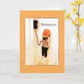 Meisje die op een Oude Telefoon van de Mode Kaart (Gele Bloem)