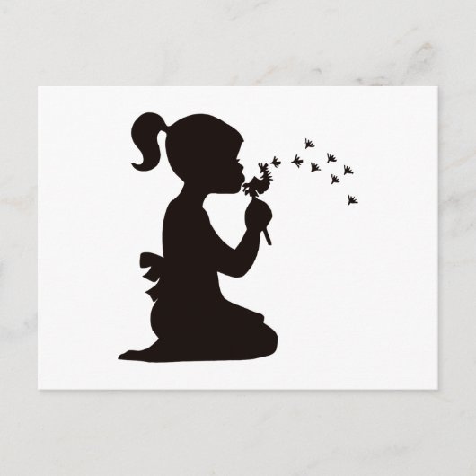 Meisje die op het silhouet van de Paardebloem Briefkaart (Voorkant)