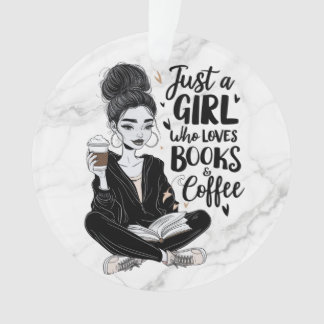 Meisje die van boeken en koffie houdt Custom Black Ornament