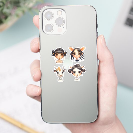 Meisje Dierenvriend Sticker (Telefoon)