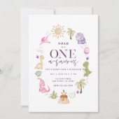 Meisje Dino One-a-saurus 1e verjaardag uitnodiging (Voorkant)