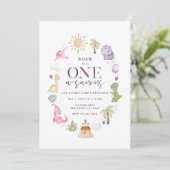 Meisje Dino One-a-saurus 1e verjaardag uitnodiging (Staand voorkant)