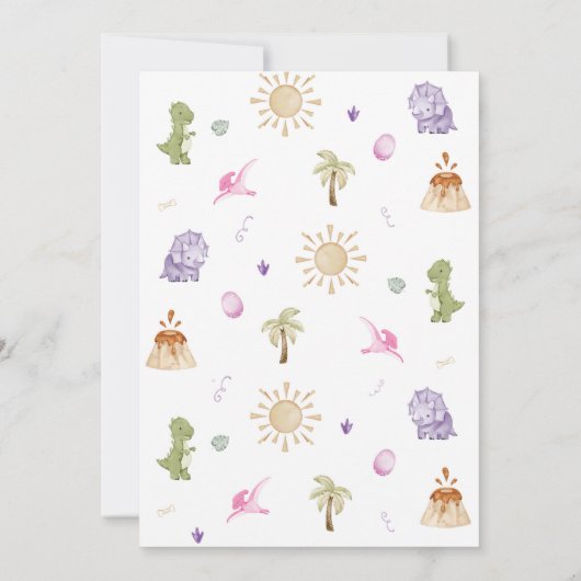 Meisje Dino One-a-saurus 1e verjaardag uitnodiging (Achterkant)