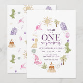 Meisje Dino One-a-saurus 1e verjaardag uitnodiging (Voorkant / Achterkant)