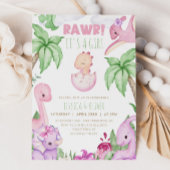 Meisje DINOSAUR Baby shower Invitation, Paarse Din Kaart