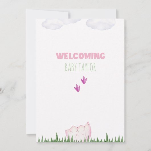 Meisje DINOSAUR Baby shower Invitation, Paarse Din Kaart (Achterkant)