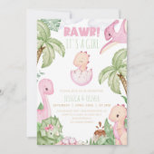 Meisje DINOSAUR Baby shower Invitation, Roze Dino Kaart (Voorkant)